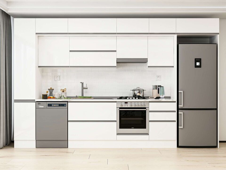 Alvinka 370X240 Cm High Gloss Mutfak Dolabı Mbb-E80B40S50-1 High Gloss | Beyaz - Mdf