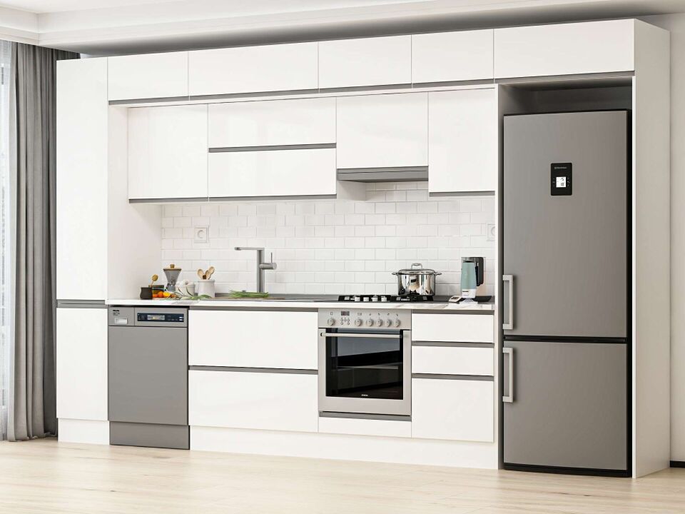 Alvinka 370X240 Cm High Gloss Mutfak Dolabı Mbb-E80B40S50-1 High Gloss | Beyaz - Mdf