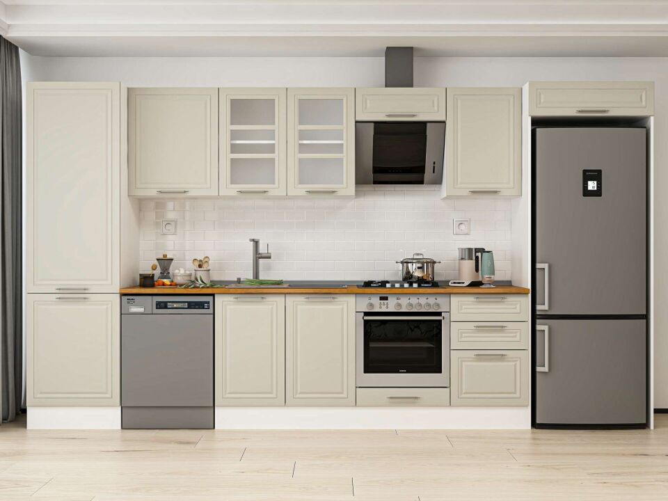 Alvinka 390X222 Cm Klasik Mebran Mutfak Dolabı Mbb-E80B60S50-3 Mebran | Kumtaşı - Mdf