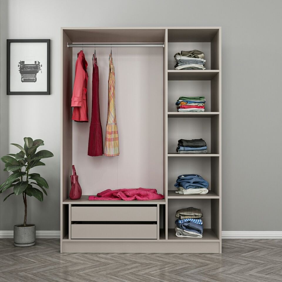 Kale 3 Bölmeli 2 Çekmeceli Giyinme Dolabı Kumtaşı