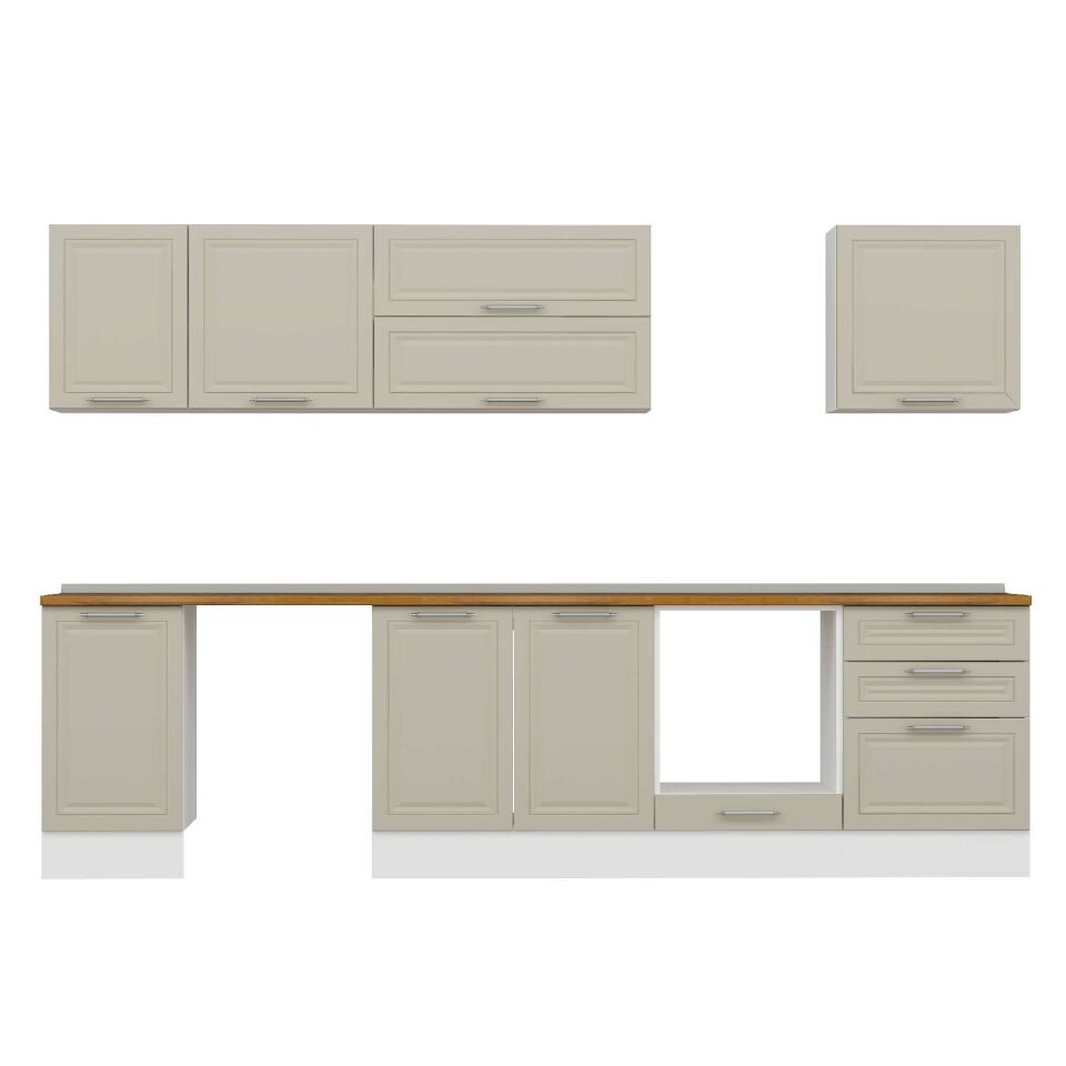 Alvinka 315X210 Cm Klasik Mebran Mutfak Dolabı M-E90S45S60-2 Mebran | Kumtaşı - Suntalam