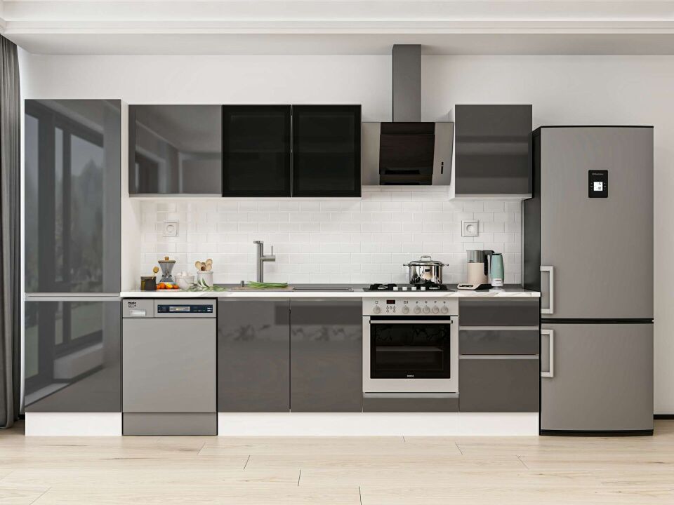 Alvinka 320X210 Cm High Gloss Mutfak Dolabı Mb-E90B60S50-3 High Gloss | Antrasit - Mdf