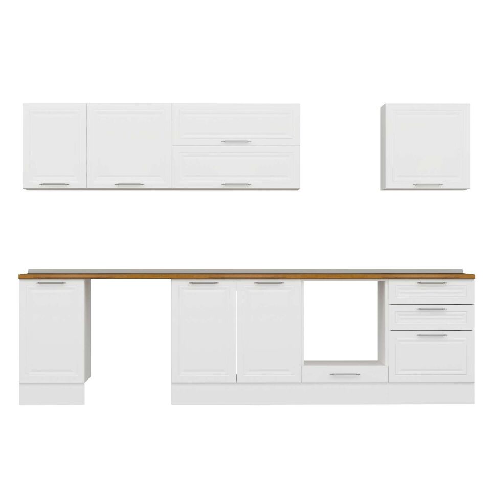 Alvinka 315X210 Cm Klasik Mebran Mutfak Dolabı M-E90S45S60-2 Mebran | Beyaz - Mdf
