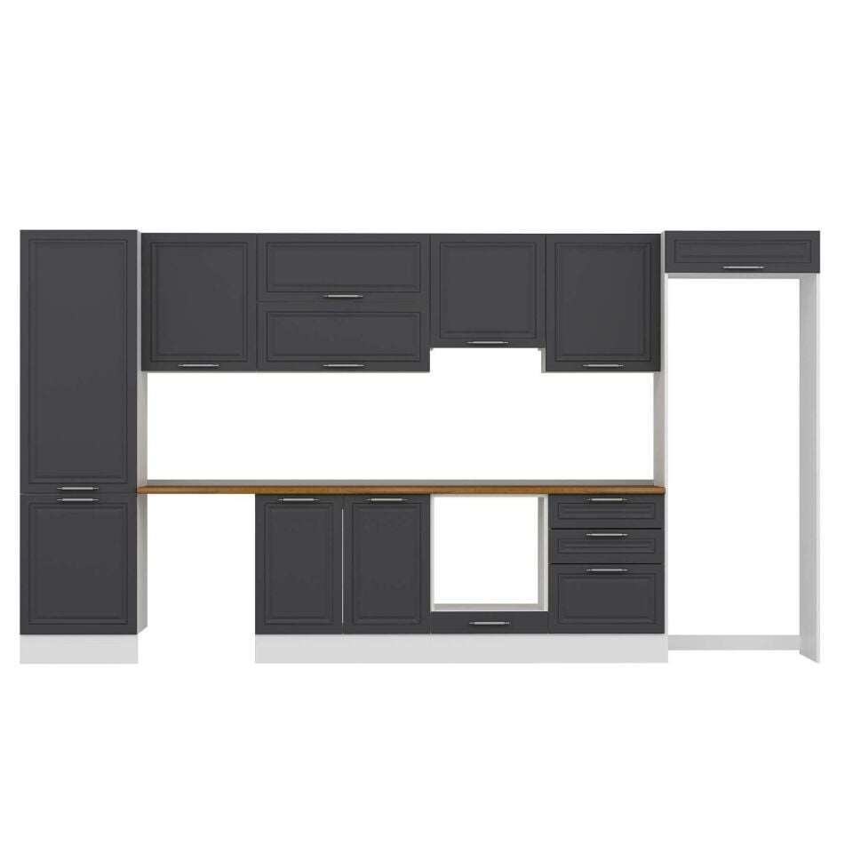Alvinka 400X222 Cm Klasik Mebran Mutfak Dolabı Mbb-E80B60S60-1 Mebran | Antrasit - Suntalam