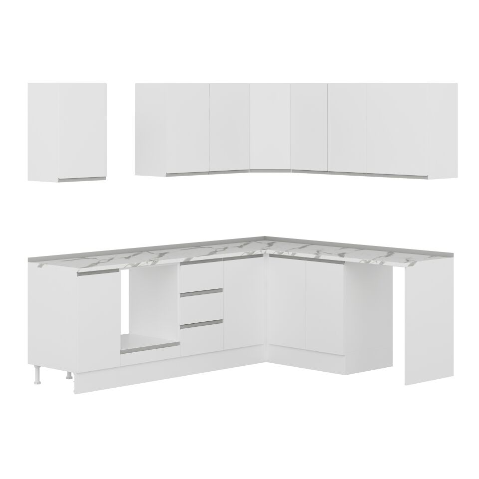Alvinka 250-200X222 Cm Hg_J Köşe Mutfak Dolabı Beyaz - Mdf