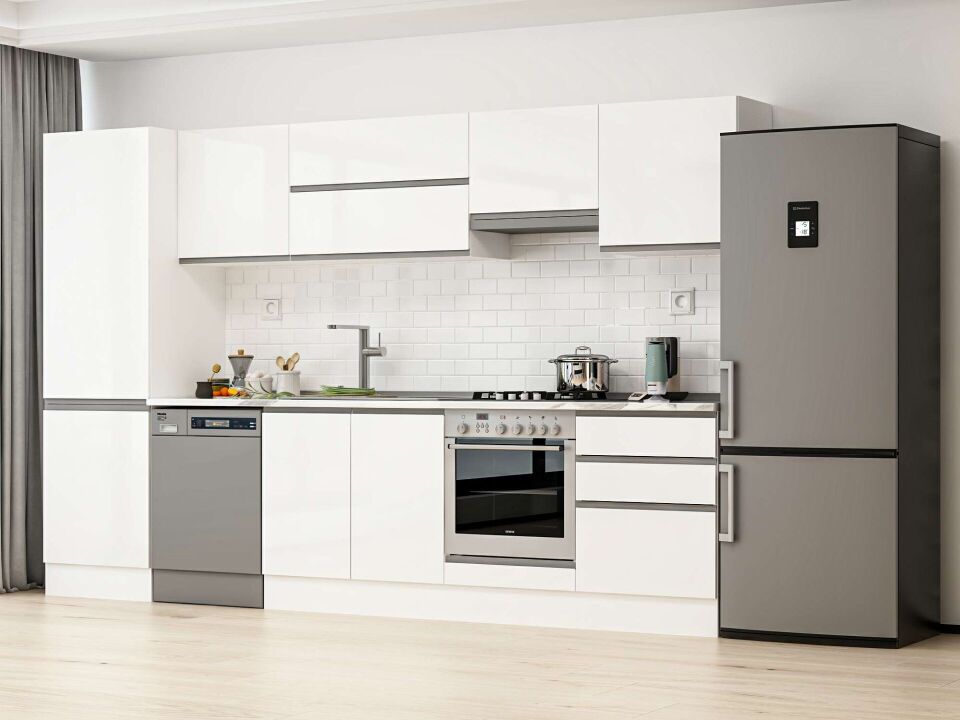 Alvinka 330X210 Cm High Gloss Mutfak Dolabı Mb-E90B60S60-1 High Gloss | Beyaz - Mdf