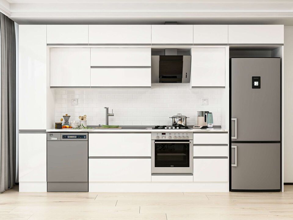 Alvinka 370X240 Cm High Gloss Mutfak Dolabı Mbb-E80B40S50-2 High Gloss | Beyaz - Mdf