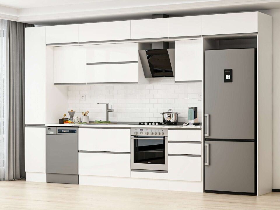 Alvinka 370X240 Cm High Gloss Mutfak Dolabı Mbb-E80B40S50-2 High Gloss | Beyaz - Mdf