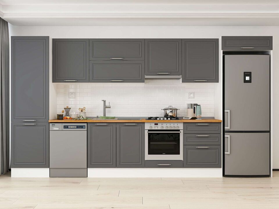 Alvinka 400X222 Cm Klasik Mebran Mutfak Dolabı Mbb-E80B60S60-1 Mebran | Antrasit - Mdf
