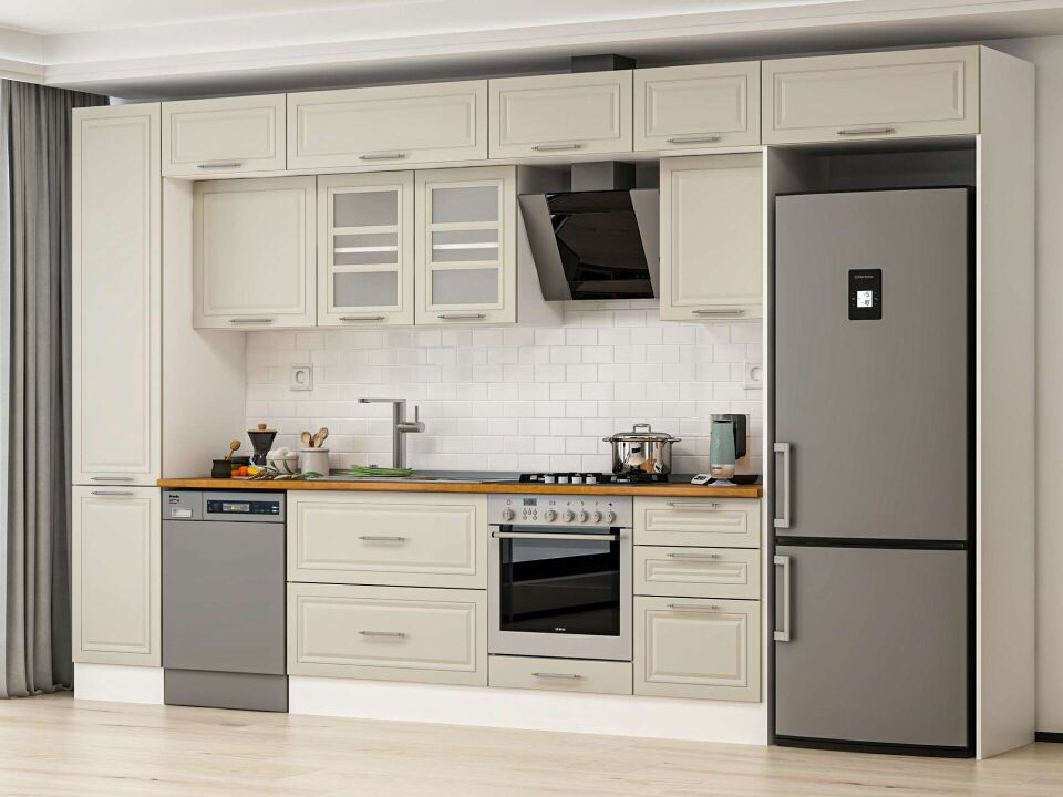 Alvinka 375X240 Cm Klasik Mebran Mutfak Dolabı Mbb-E80B45S50-3 Mebran | Kumtaşı - Suntalam