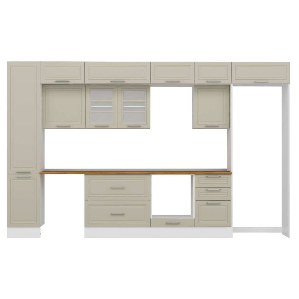 Alvinka 375X240 Cm Klasik Mebran Mutfak Dolabı Mbb-E80B45S50-3 Mebran | Kumtaşı - Suntalam