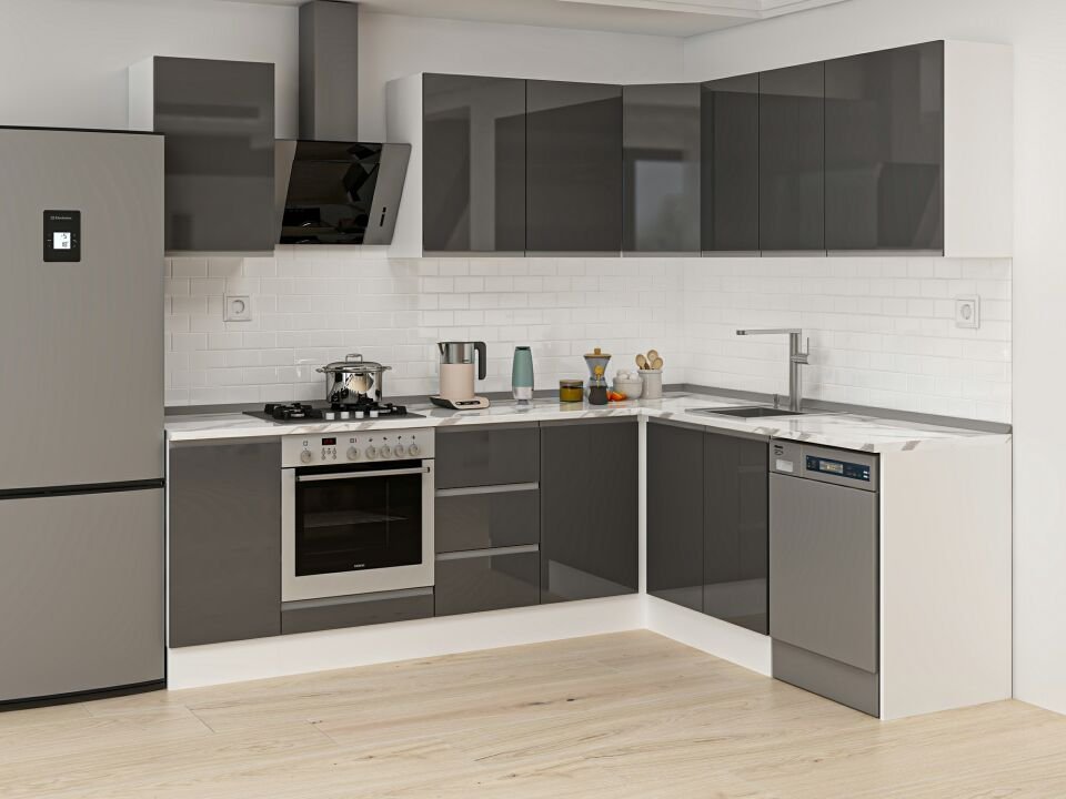 Alvinka 250-200X222 Cm Hg_J Köşe Mutfak Dolabı Antrasit - Mdf