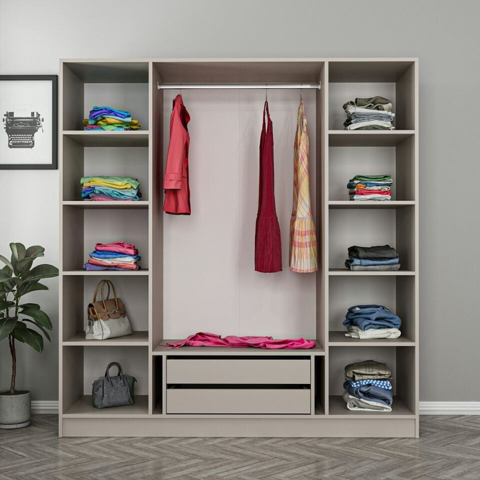 Kale 4 Bölmeli 2 Çekmeceli Giyinme Dolabı Kumtaşı