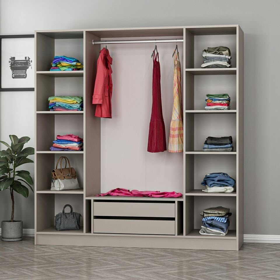 Kale 4 Bölmeli 2 Çekmeceli Giyinme Dolabı Kumtaşı