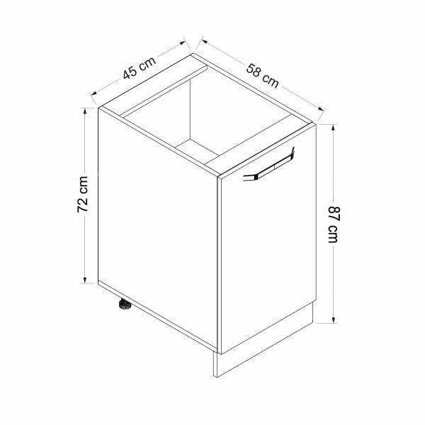 Minar Mutfak Alt Modül 1K1R 45Cm Dolap Beyaz/Antrasit - A1