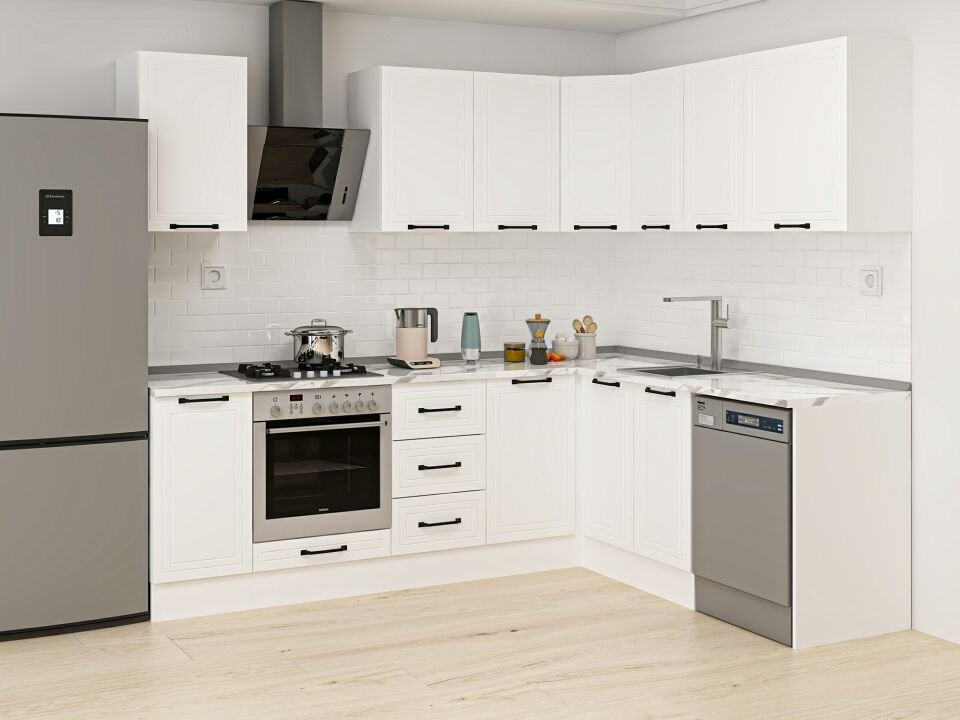 Alvinka 250-200X222 Cm Mbr_A Köşe Mutfak Dolabı Beyaz - Mdf
