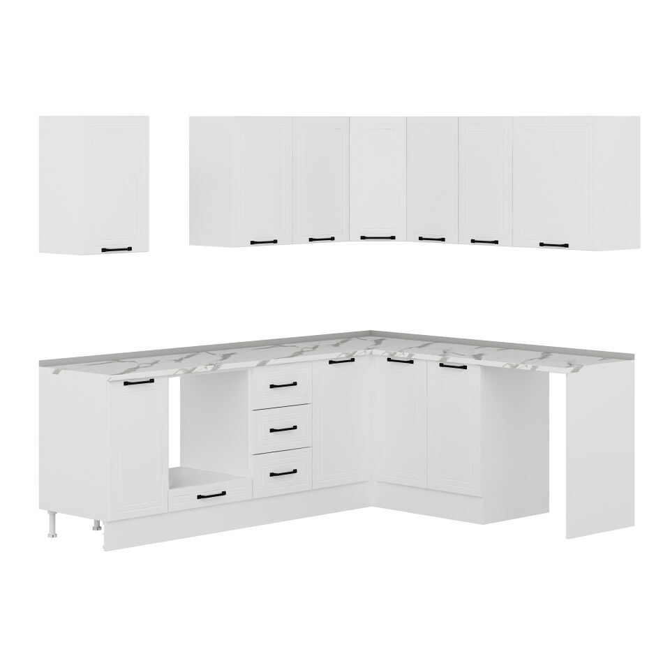 Alvinka 250-200X222 Cm Mbr_A Köşe Mutfak Dolabı Beyaz - Mdf