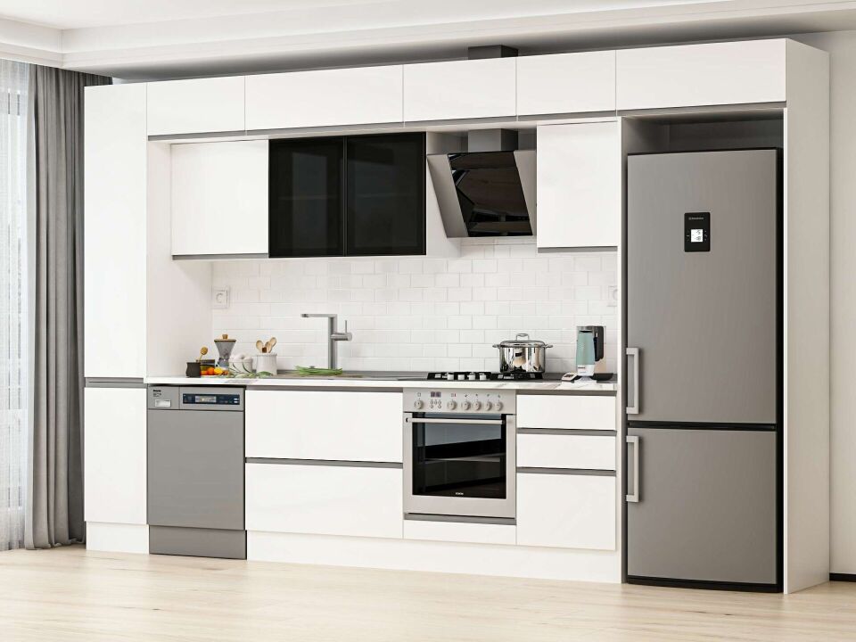 Alvinka 370X240 Cm High Gloss Mutfak Dolabı Mbb-E80B40S50-3 High Gloss | Beyaz - Mdf