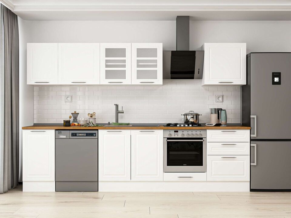 Alvinka 315X210 Cm Klasik Mebran Mutfak Dolabı M-E90S45S60-3 Mebran | Beyaz - Mdf