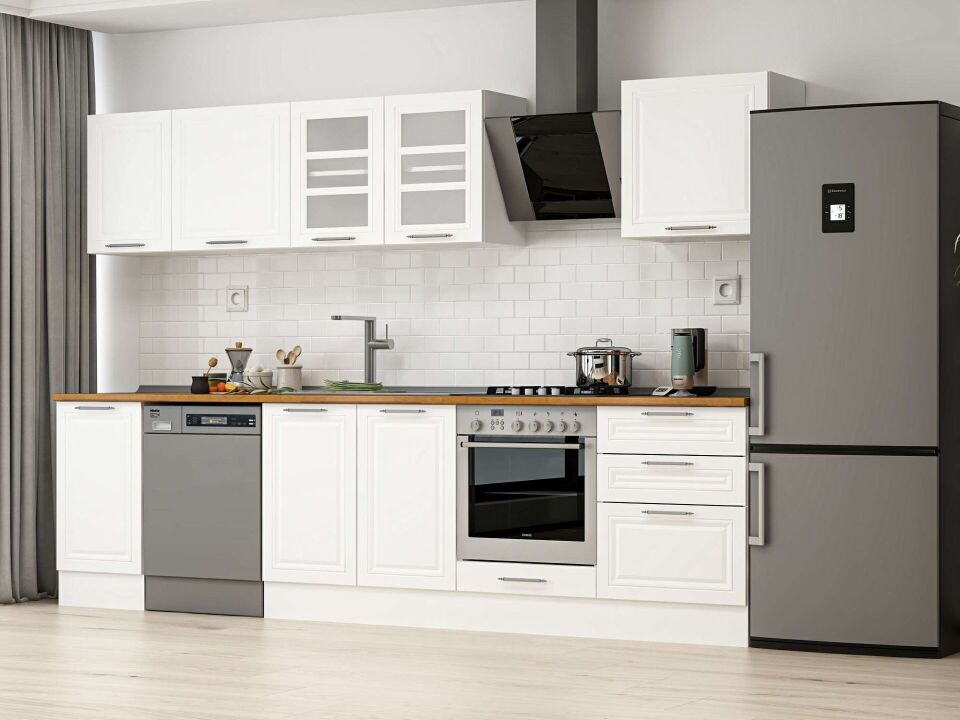 Alvinka 315X210 Cm Klasik Mebran Mutfak Dolabı M-E90S45S60-3 Mebran | Beyaz - Mdf