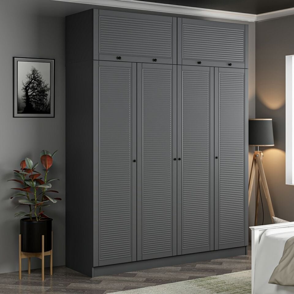 Kale 4 Mebran Panjur Kapaklı 2 Çekmeceli Dolap Ve Yüklük Antrasit