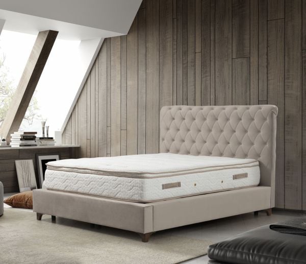 Deluxe Baza+Başlık+Yatak Bej 150x200