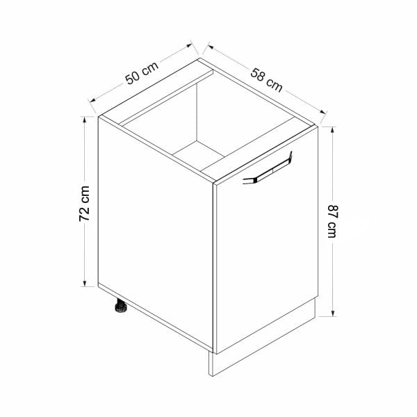 Minar Mutfak Alt Modül 1K1R 50Cm Dolap Beyaz/Antrasit - A1