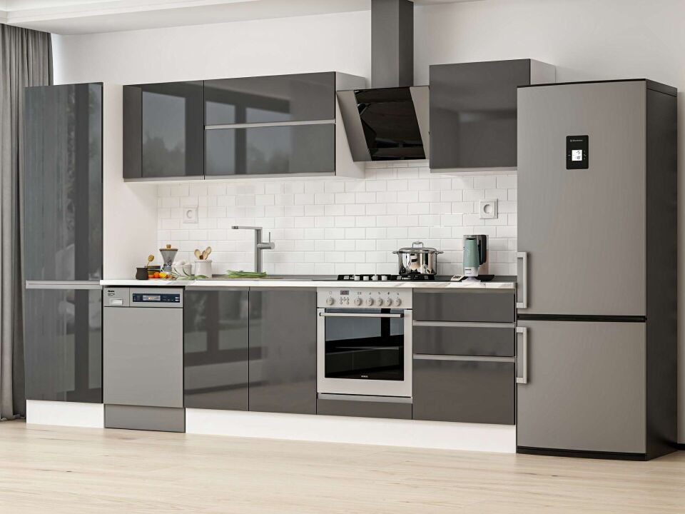 Alvinka 330X210 Cm High Gloss Mutfak Dolabı Mb-E90B60S60-2 High Gloss | Antrasit - Suntalam