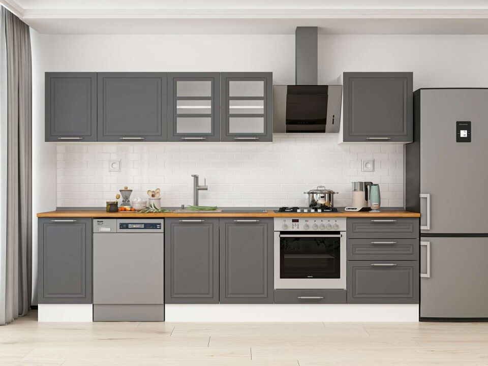 Alvinka 315X210 Cm Klasik Mebran Mutfak Dolabı M-E90S45S60-3 Mebran | Antrasit - Mdf