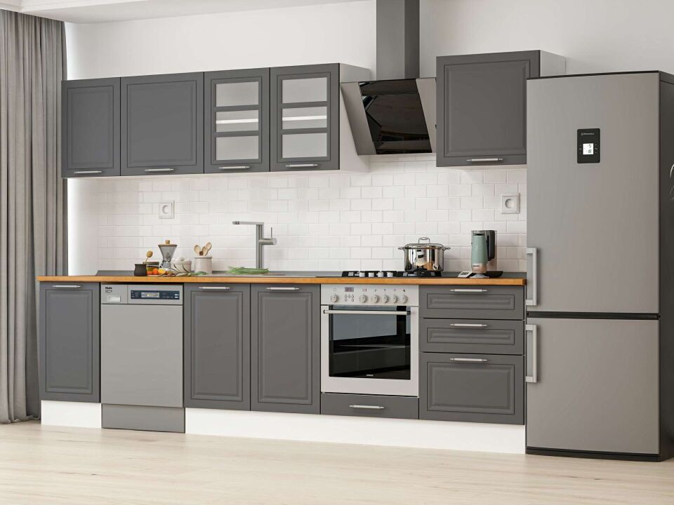 Alvinka 315X210 Cm Klasik Mebran Mutfak Dolabı M-E90S45S60-3 Mebran | Antrasit - Mdf
