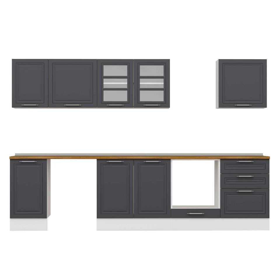 Alvinka 315X210 Cm Klasik Mebran Mutfak Dolabı M-E90S45S60-3 Mebran | Antrasit - Mdf