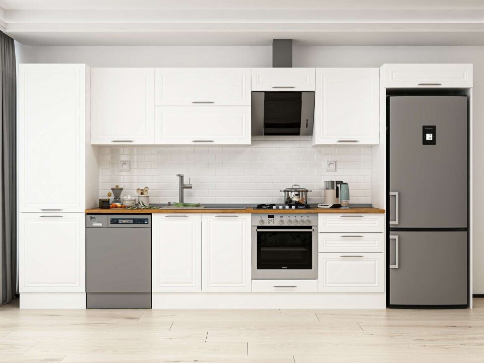 Alvinka 400X222 Cm Klasik Mebran Mutfak Dolabı Mbb-E80B60S60-2 Mebran | Beyaz - Mdf