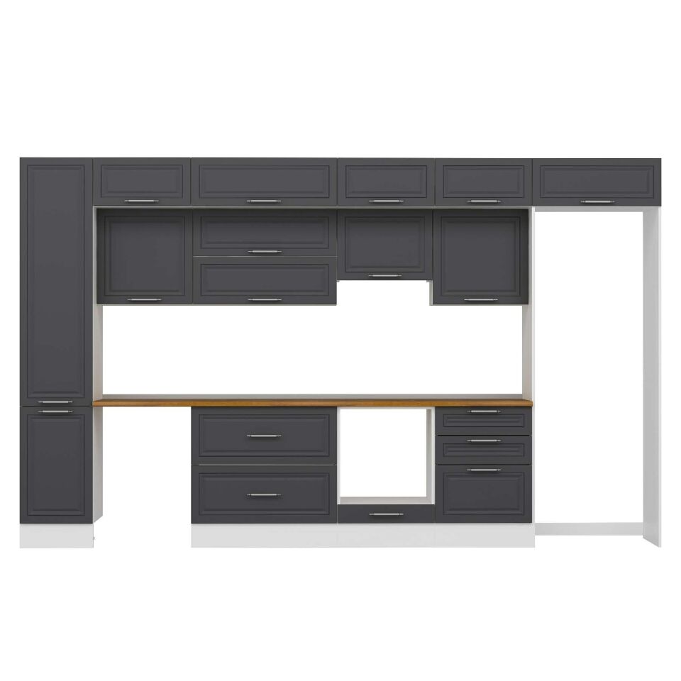 Alvinka 385X240 Cm Klasik Mebran Mutfak Dolabı Mbb-E80B45S60-1 Mebran | Antrasit - Suntalam