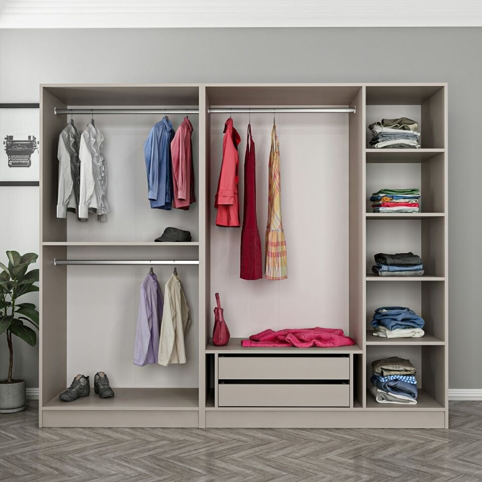 Kale 5 Bölmeli 2 Çekmeceli Giyinme Dolabı Kumtaşı