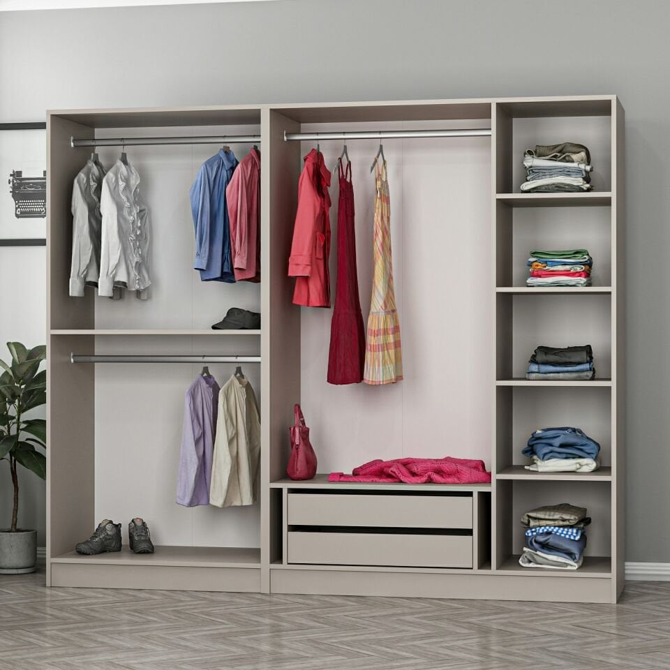 Kale 5 Bölmeli 2 Çekmeceli Giyinme Dolabı Kumtaşı