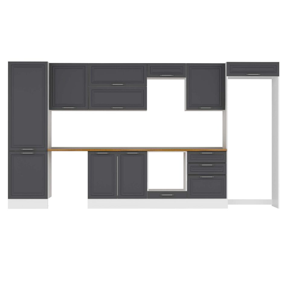 Alvinka 400X222 Cm Klasik Mebran Mutfak Dolabı Mbb-E80B60S60-2 Mebran | Antrasit - Mdf