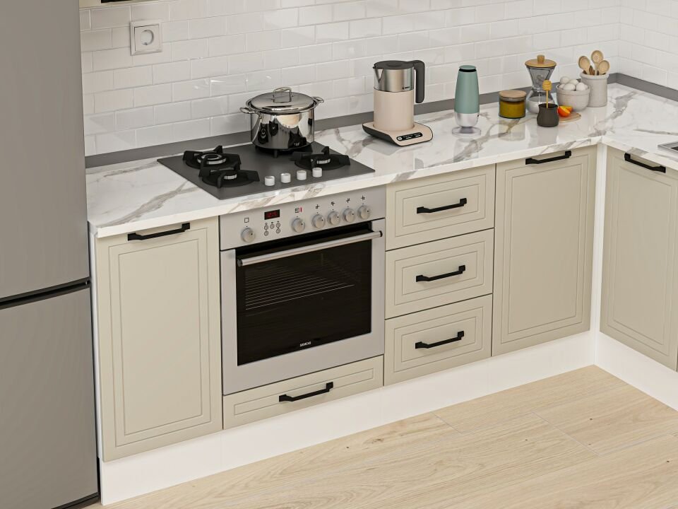 Alvinka 250-200X222 Cm Mbr_A Köşe Mutfak Dolabı Kumtaşı - Mdf