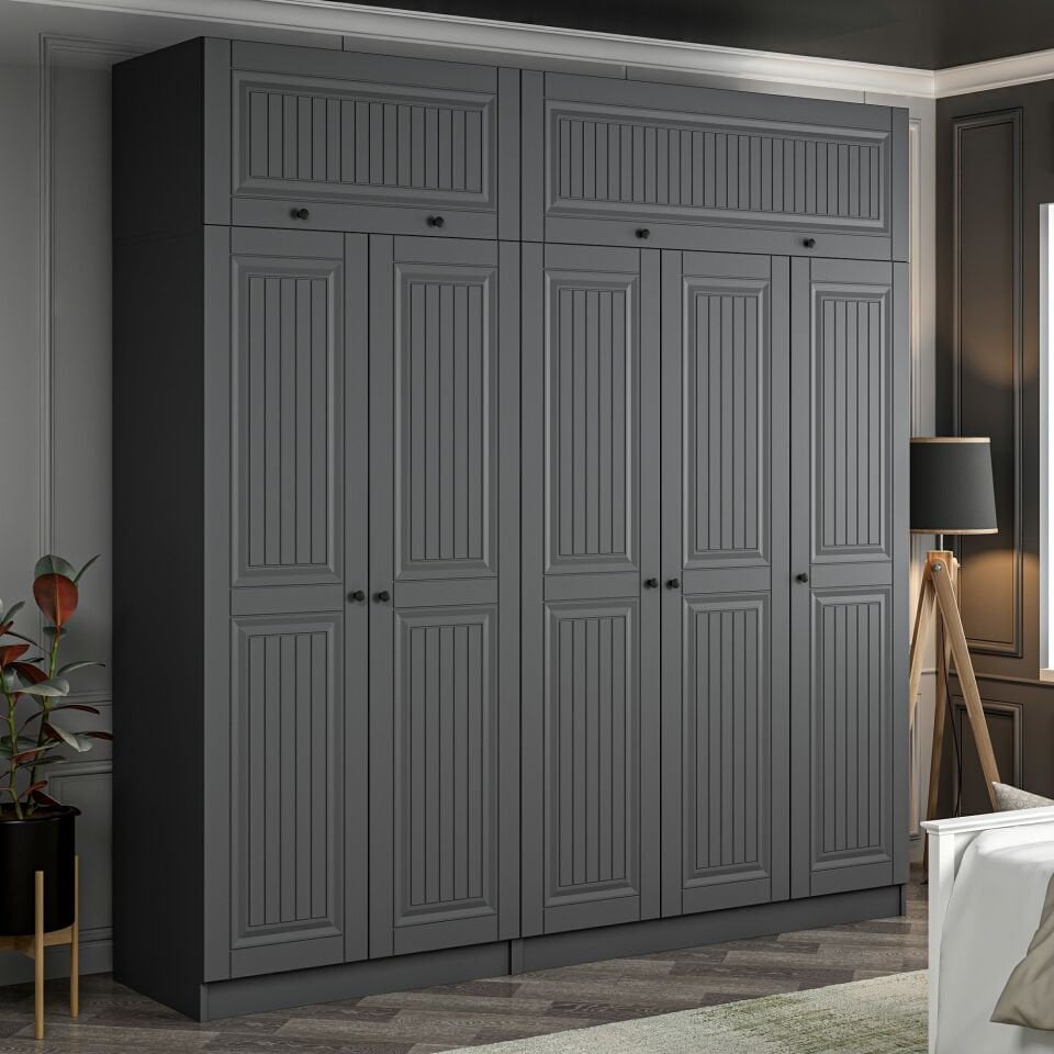 Kale 5 Kapaklı 2 İç Çekmeceli Dolap Ve Yüklük Antrasit Mebran İlkbahar