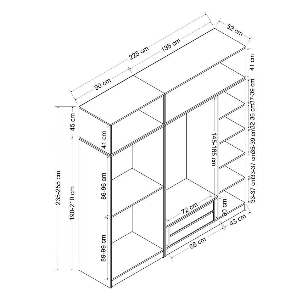 Kale 5 Kapaklı 2 İç Çekmeceli Dolap Ve Yüklük Kumtaşı Mebran İlkbahar