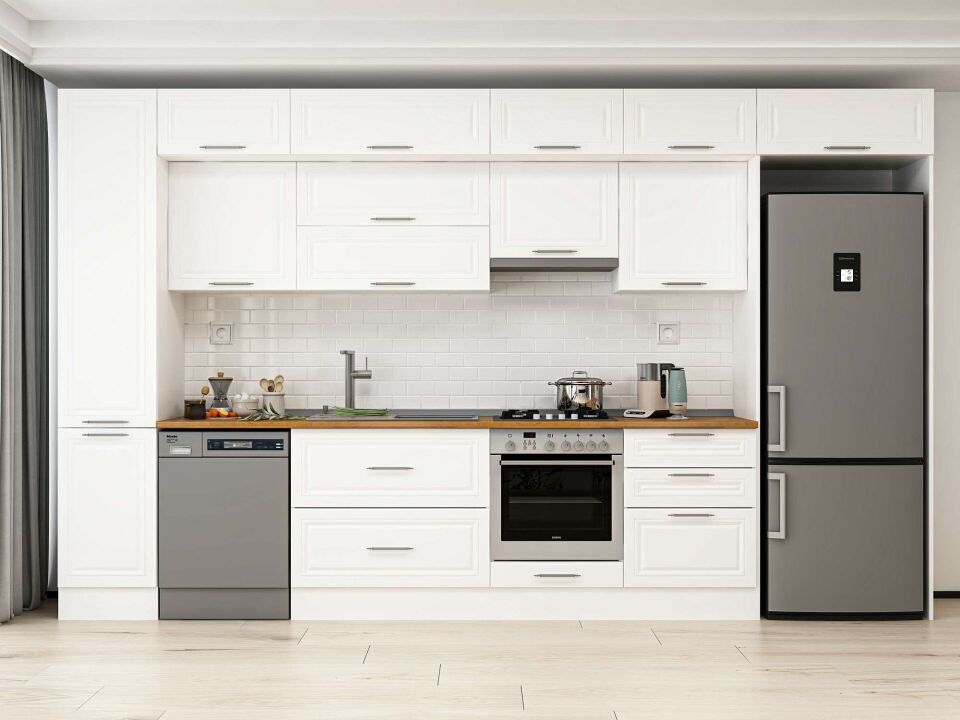 Alvinka 385X240 Cm Klasik Mebran Mutfak Dolabı Mbb-E80B45S60-1 Mebran | Beyaz - Mdf