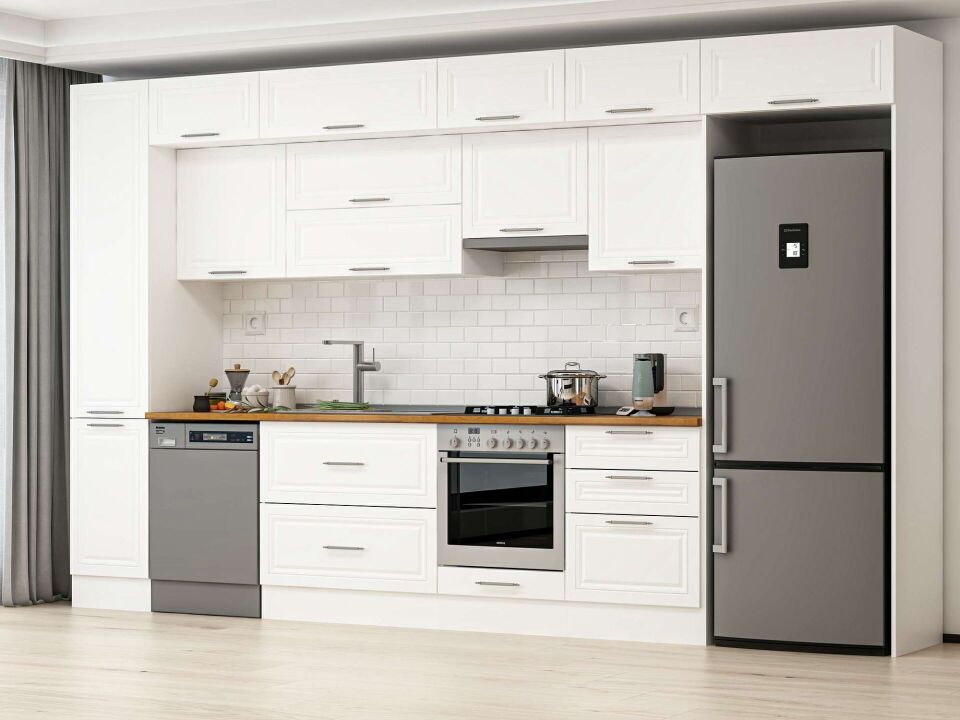 Alvinka 385X240 Cm Klasik Mebran Mutfak Dolabı Mbb-E80B45S60-1 Mebran | Beyaz - Mdf