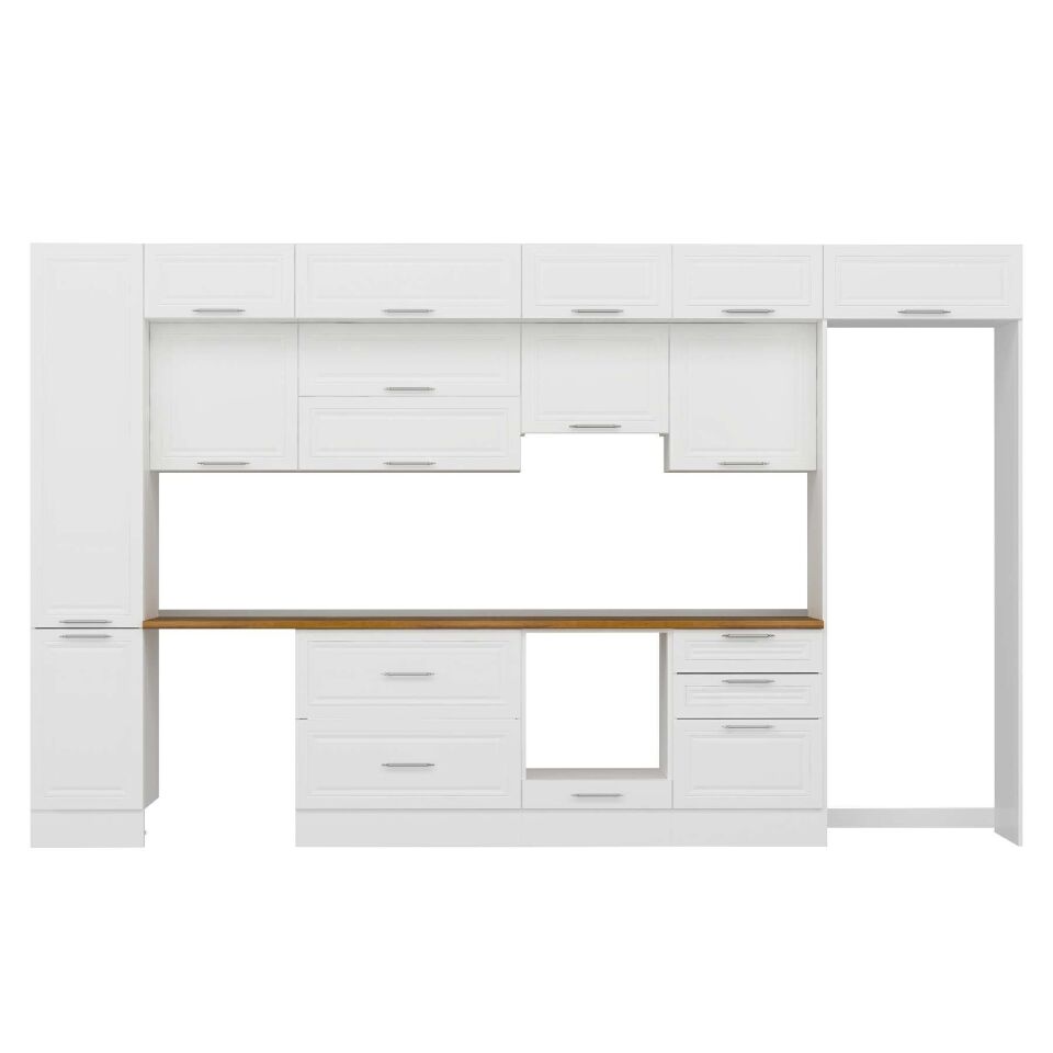 Alvinka 385X240 Cm Klasik Mebran Mutfak Dolabı Mbb-E80B45S60-1 Mebran | Beyaz - Mdf