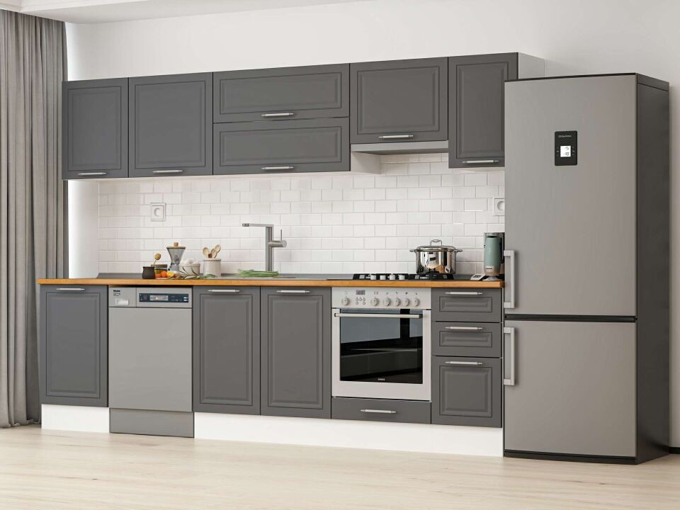 Alvinka 300X210 Cm Klasik Mebran Mutfak Dolabı M-E90S50S40-1 Mebran | Antrasit - Suntalam
