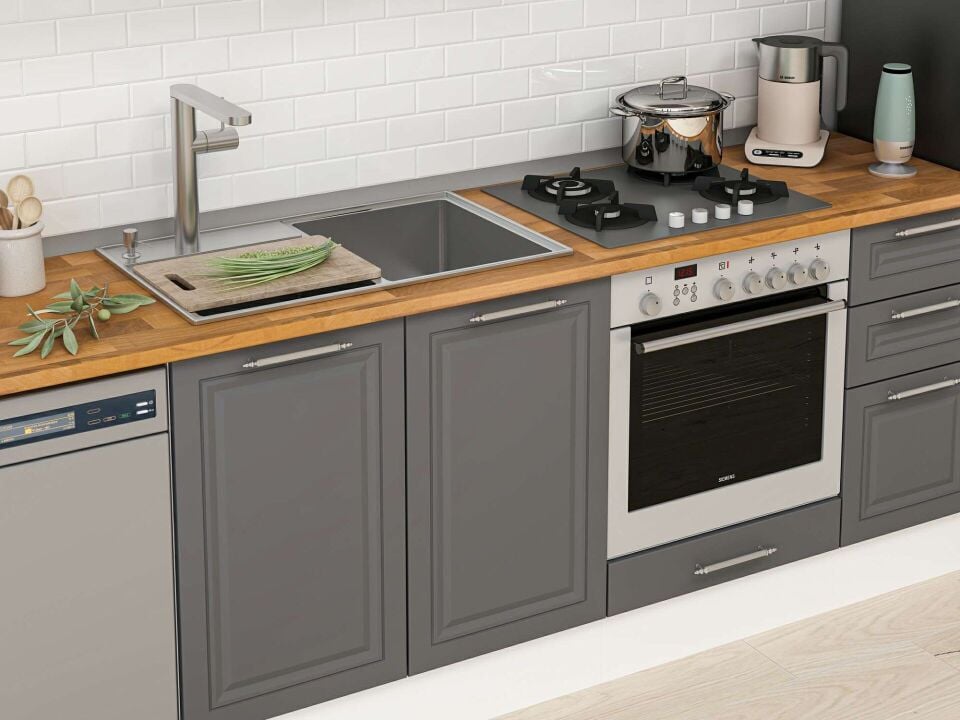 Alvinka 300X210 Cm Klasik Mebran Mutfak Dolabı M-E90S50S40-1 Mebran | Antrasit - Suntalam