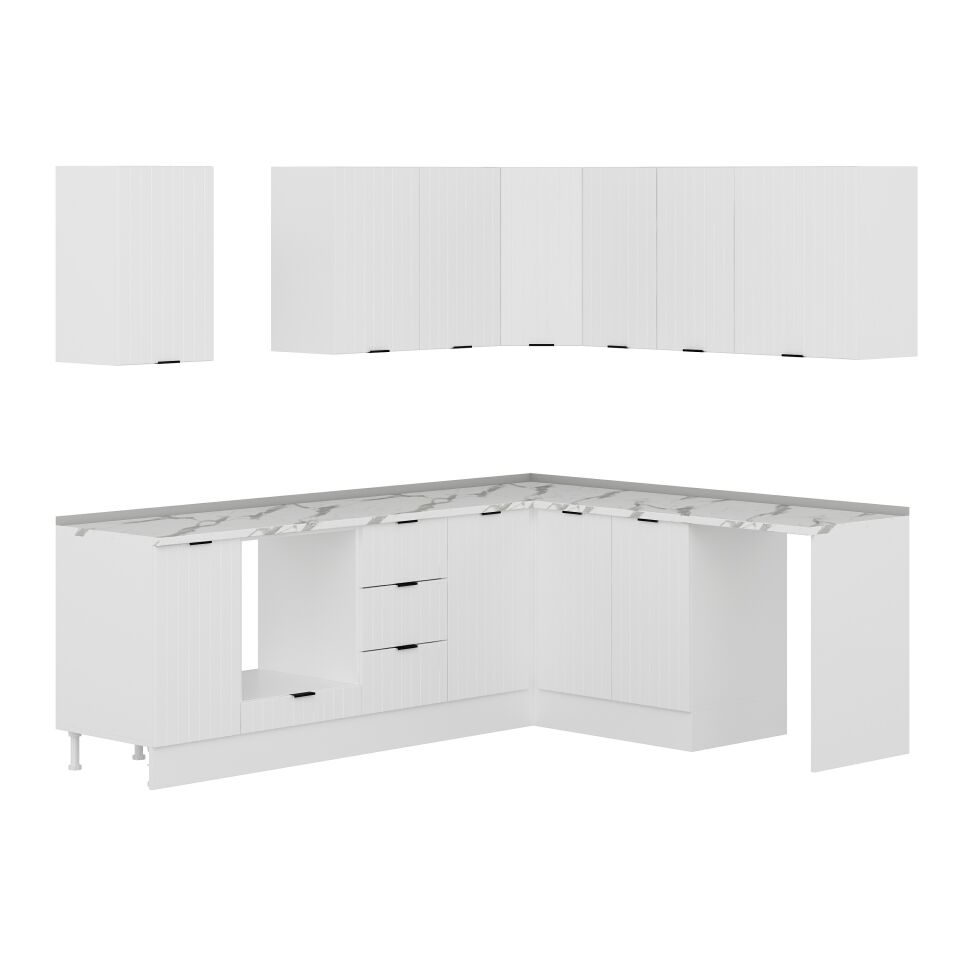 Alvinka 250-200X222 Cm Mbr_B Köşe Mutfak Dolabı Beyaz - Suntalam