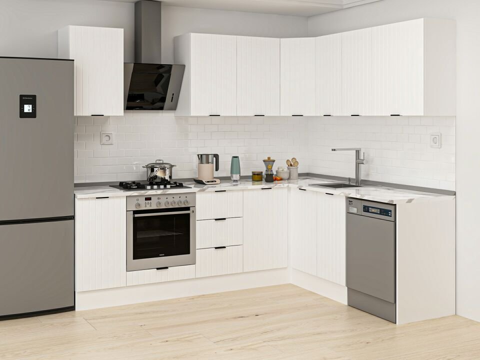 Alvinka 250-200X222 Cm Mbr_B Köşe Mutfak Dolabı Beyaz - Mdf