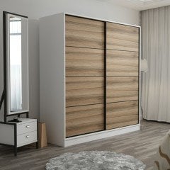 Minar Kale 2 Kapaklı Sürgülü Dolap 180 Cm - Beyaz/Dore 190CM