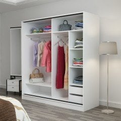 Minar Kale 2 Kapaklı Sürgülü Dolap 180 Cm - Beyaz/Dore 190CM