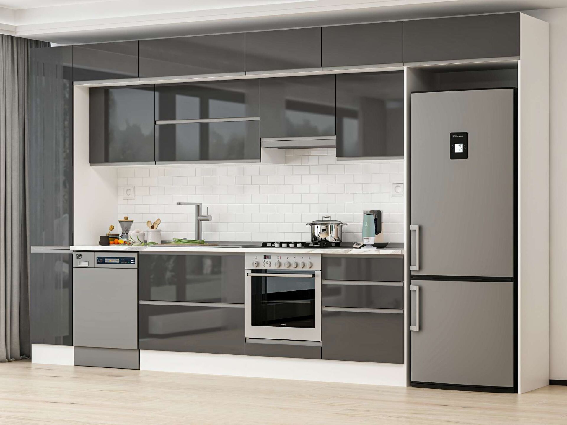 HHページ Alvinka 380X240 Cm High Gloss Mutfak Dolabı Mbb-E80B40S60-1 High