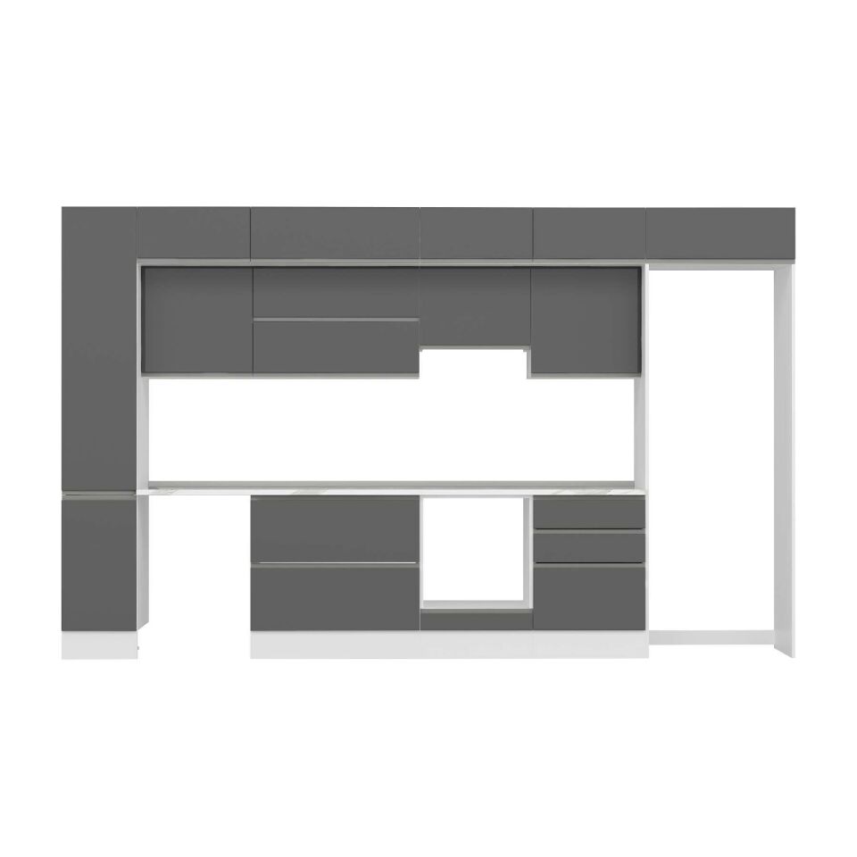 Alvinka 380X240 Cm High Gloss Mutfak Dolabı Mbb-E80B40S60-1 High Gloss | Antrasit - Mdf
